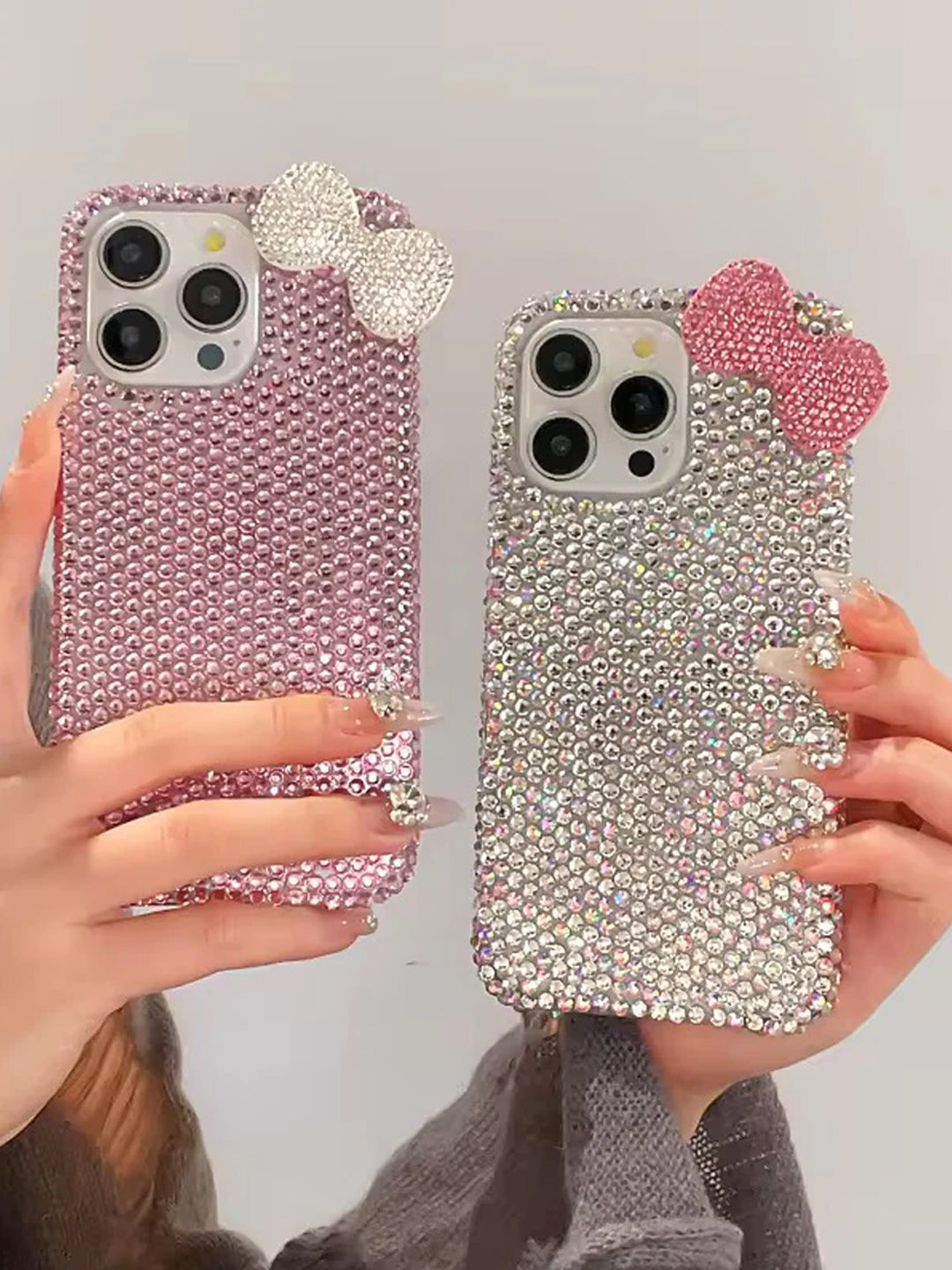 Clear Glitter 3D Bow Pink Case for iPhone 16 Pro Max