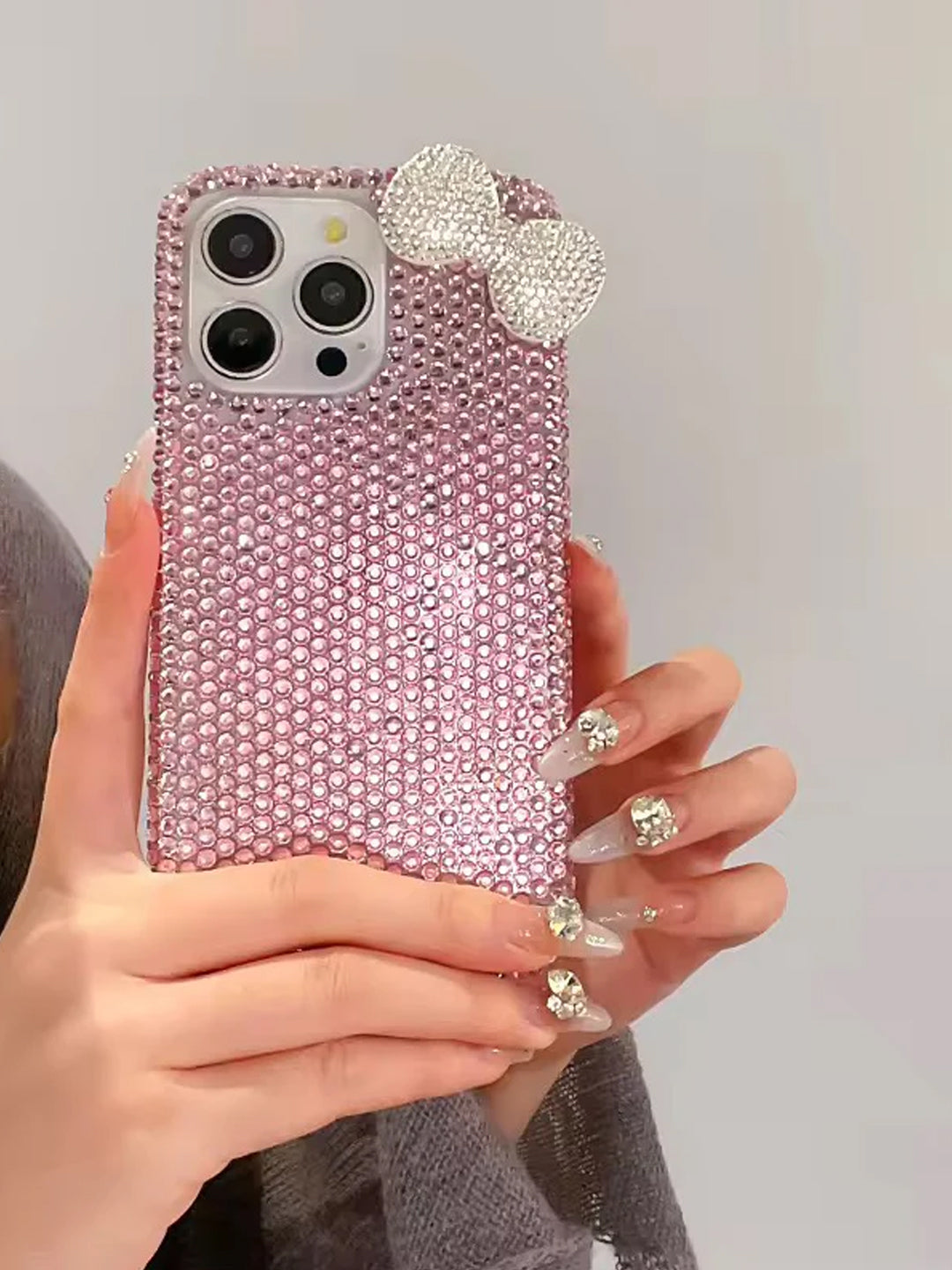 Clear Glitter 3D Bow Pink Case for iPhone 16 Pro Max