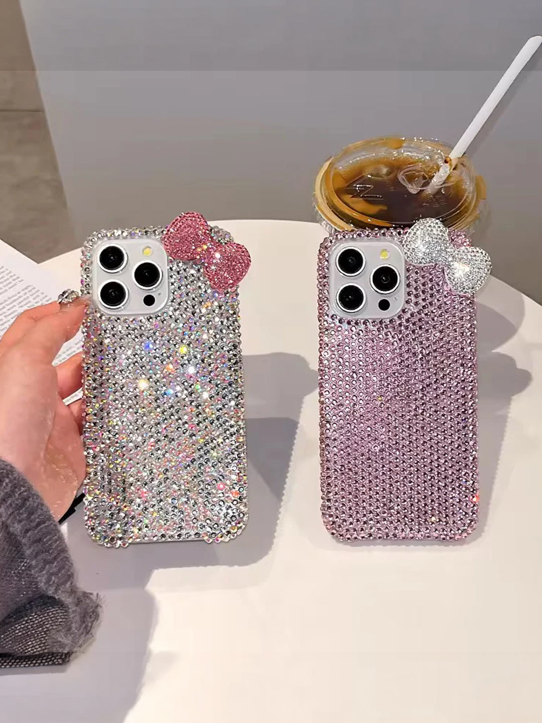 Clear Glitter 3D Bow Pink Case for iPhone 16 Pro Max